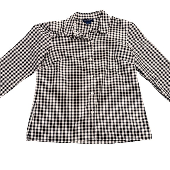 Ann Taylor Tops - Ann Taylor Petites Black White Gingham Button Down Shirt Long Sleeve MP Cotton